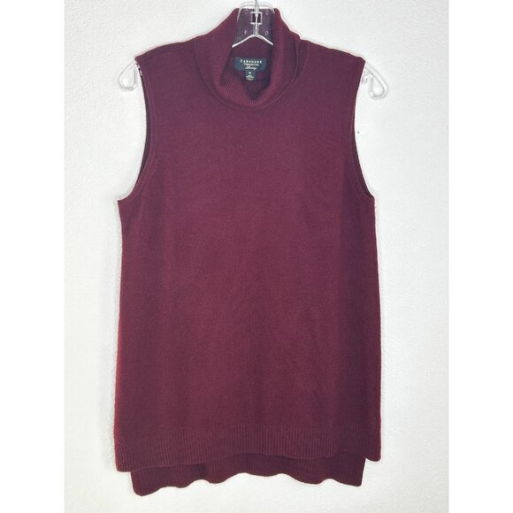 Charter Club Cashmere Sweater Womens Medium Burgundy Sleeveless Turtleneck Tunic - Picture 1 of 8